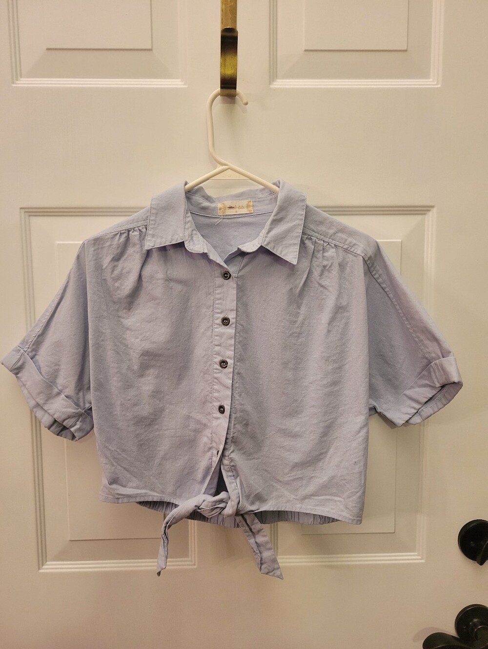 Altar'd state Light Blue Tie-Front Crop Shirt